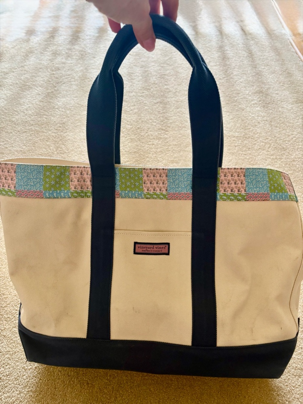 Vineyard Vines Heritage X-Large Tote in Mermaid Multicolor Patchwork EUC